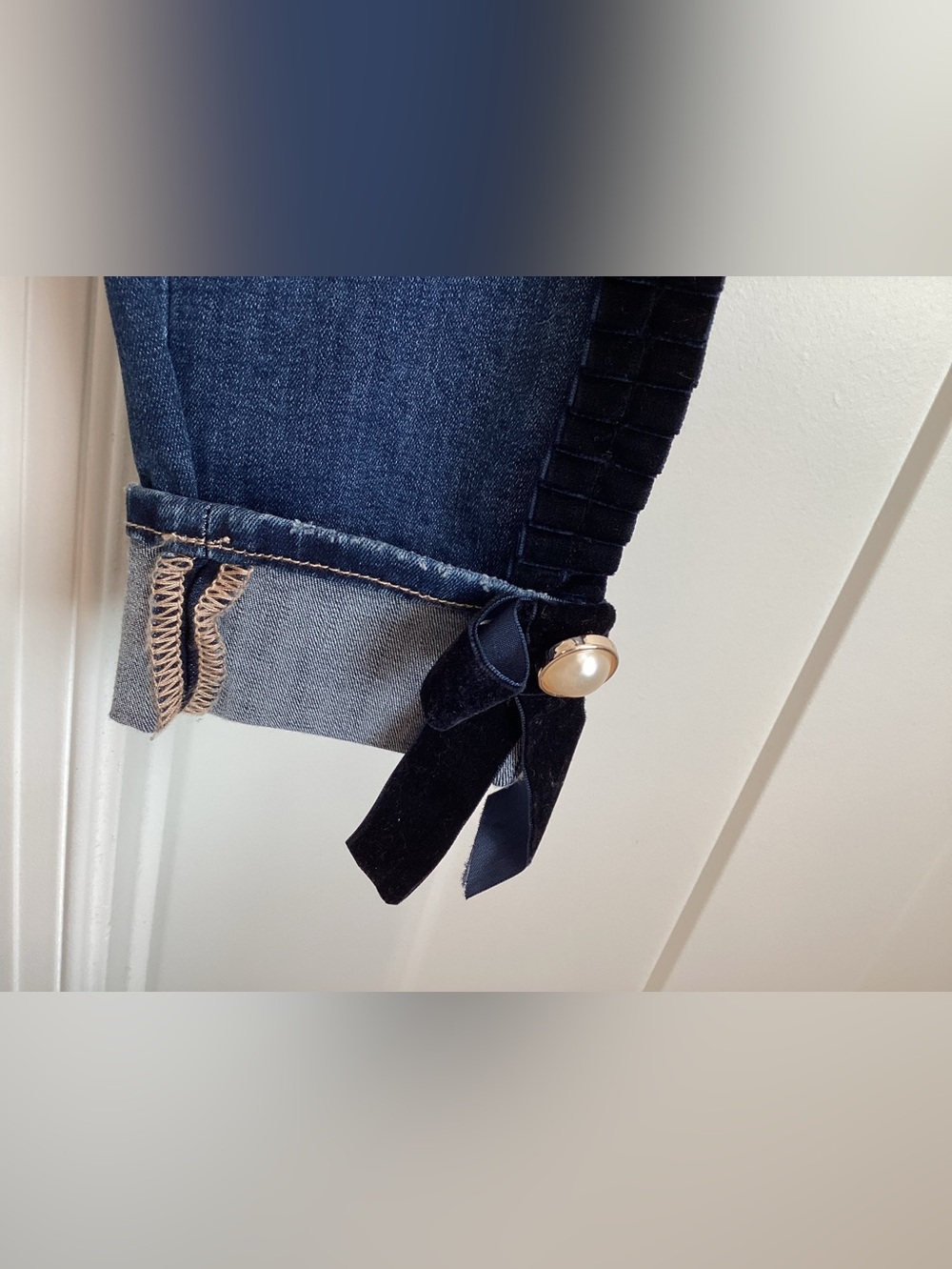 Bebe Textured Velvet Side Stripe Jeans Dolce Vita Skinny New 26 Dark Blue - Picture 4 of 14